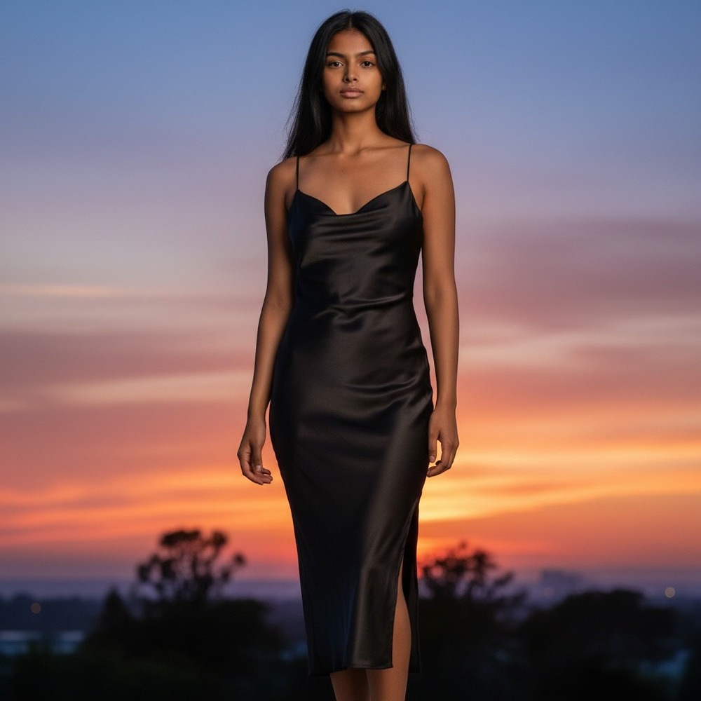 Abercrombie & Fitch Womens Black Satin Midi Dress Size M Sweetheart Slip Dress